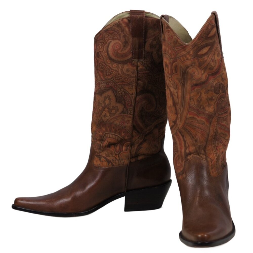 Matisse Brown Velvety Paisley Suede Cowboy Boots Vintage Brazil Made Women’s 8 M